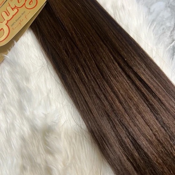 16 In brown #4 100% Human hair Extensions in Straight Hair - Micro yaki Perm - Picture 3 of 5